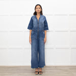 Donna Ida Blue Denim Short Sleeve Flared Jumpsuit