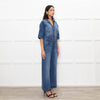 Donna Ida Blue Denim Short Sleeve Flared Jumpsuit