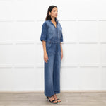 Donna Ida Blue Denim Short Sleeve Flared Jumpsuit