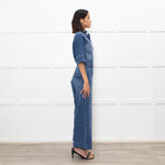 Donna Ida Blue Denim Short Sleeve Flared Jumpsuit