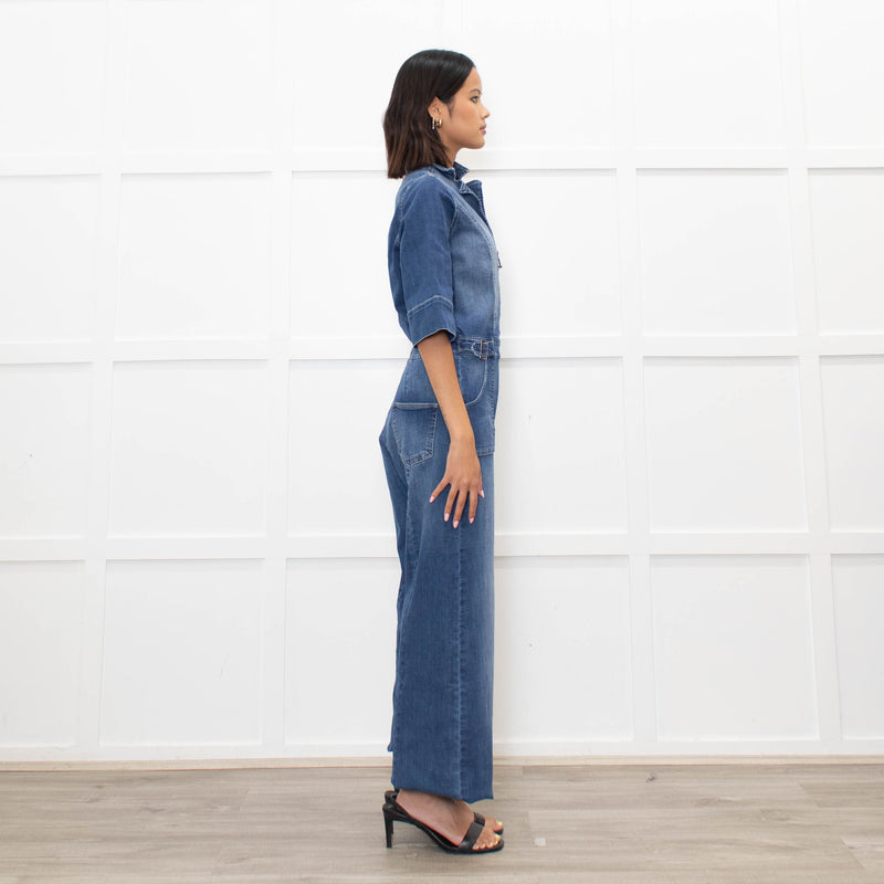 Donna Ida Blue Denim Short Sleeve Flared Jumpsuit