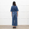 Donna Ida Blue Denim Short Sleeve Flared Jumpsuit