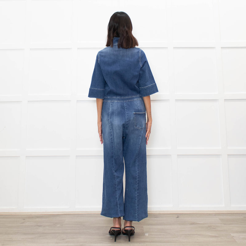 Donna Ida Blue Denim Short Sleeve Flared Jumpsuit