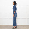 Donna Ida Blue Denim Short Sleeve Flared Jumpsuit