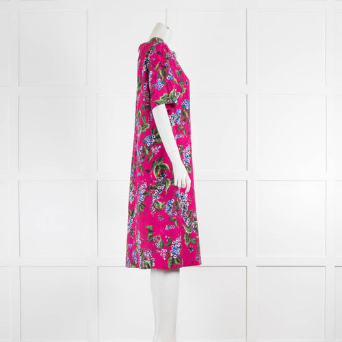 Escada Pink Floral  Wide Neck Dress With Pockets