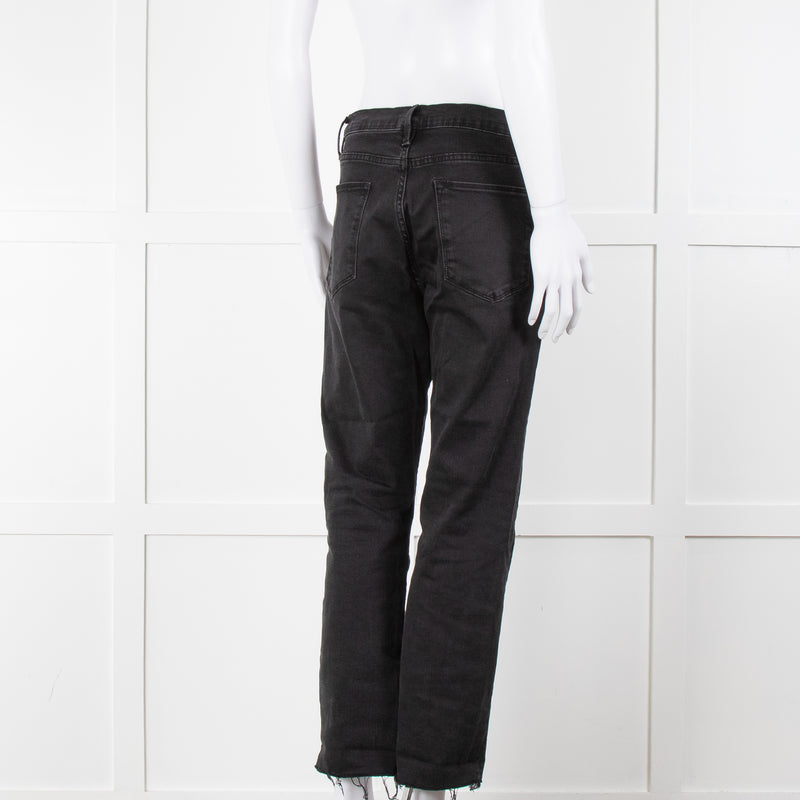 Frame Le High Straight Leg Jeans in Washed Black