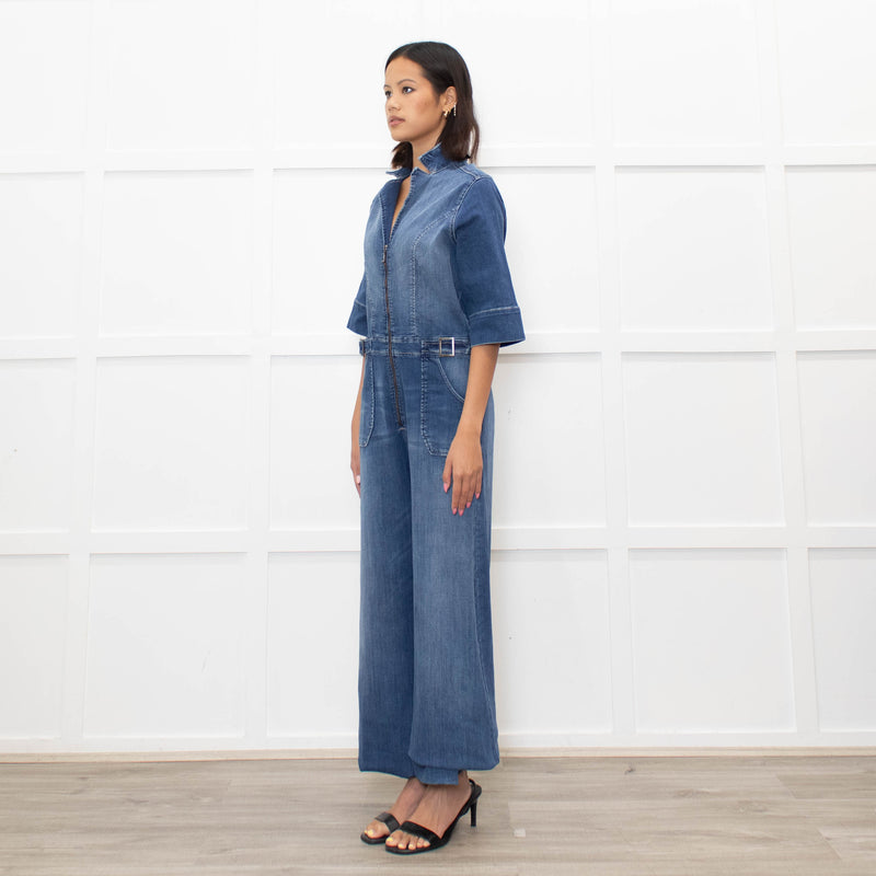 Donna Ida Blue Denim Short Sleeve Flared Jumpsuit