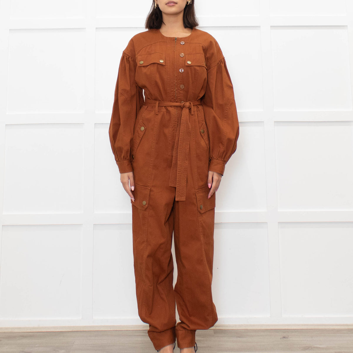 Ulla Johnson Tan Long Sleeve Belted Jumpsuit