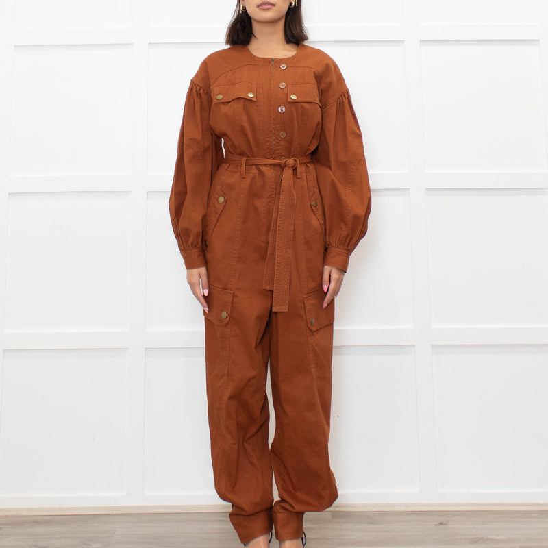 Ulla Johnson Tan Long Sleeve Belted Jumpsuit