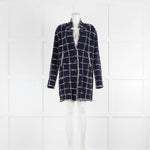 Amina Rubinacci Navy Unlined Coat With Metallic Thread Check