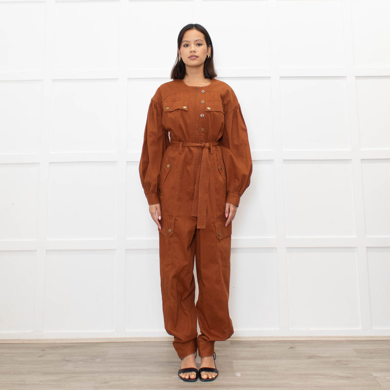 Ulla Johnson Tan Long Sleeve Belted Jumpsuit