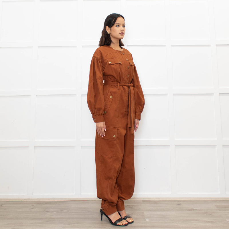 Ulla Johnson Tan Long Sleeve Belted Jumpsuit