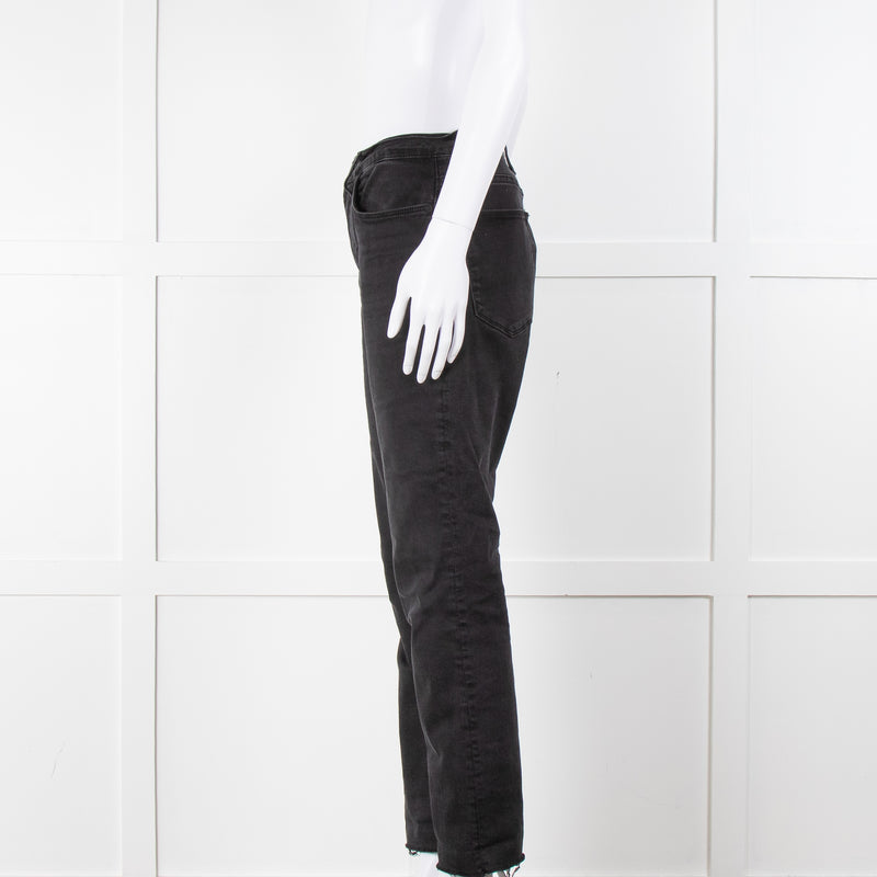 Frame Le High Straight Leg Jeans in Washed Black