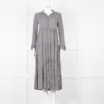 Ganni Black And White Small Check Tiered Maxi Dress