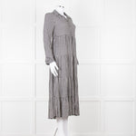 Ganni Black And White Small Check Tiered Maxi Dress