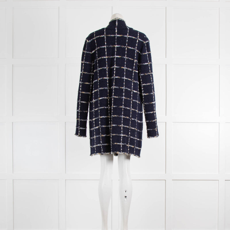 Amina Rubinacci Navy Unlined Coat With Metallic Thread Check