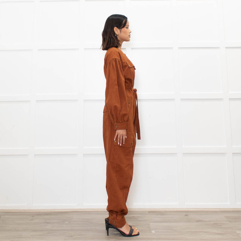 Ulla Johnson Tan Long Sleeve Belted Jumpsuit