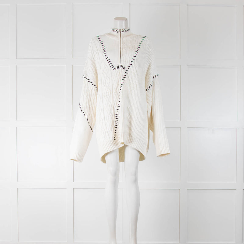 Staud White Black Trim Chunky Cotton Jumper