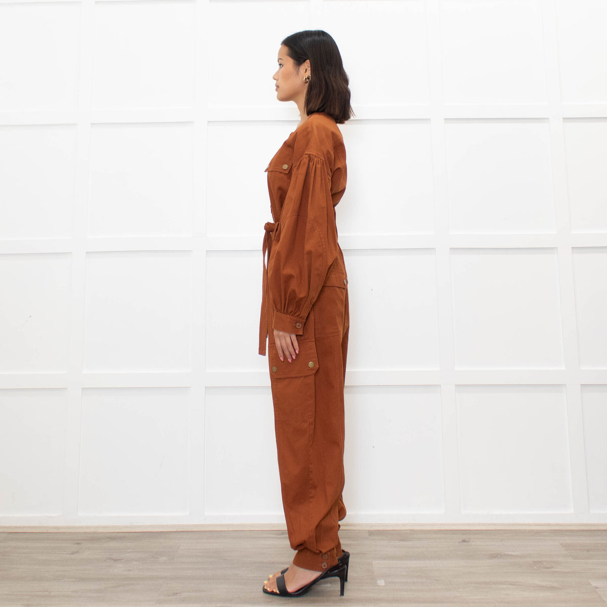 Ulla Johnson Tan Long Sleeve Belted Jumpsuit