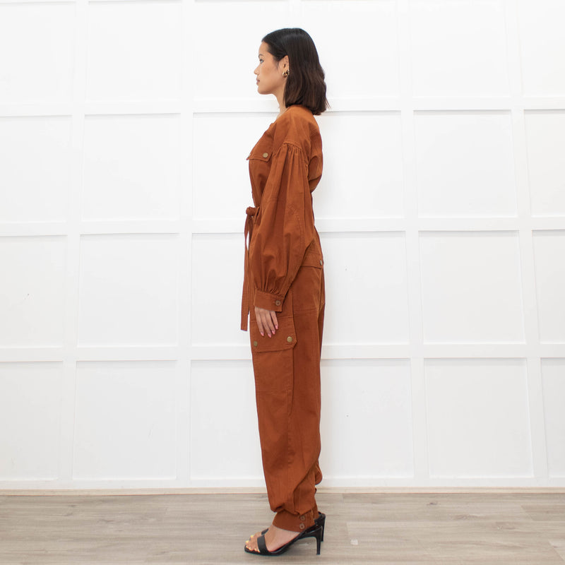 Ulla Johnson Tan Long Sleeve Belted Jumpsuit