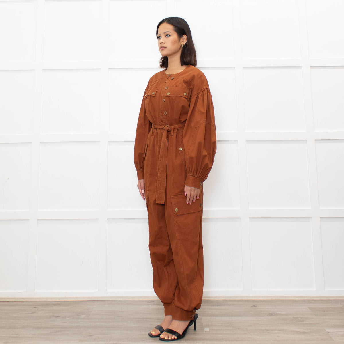 Ulla Johnson Tan Long Sleeve Belted Jumpsuit