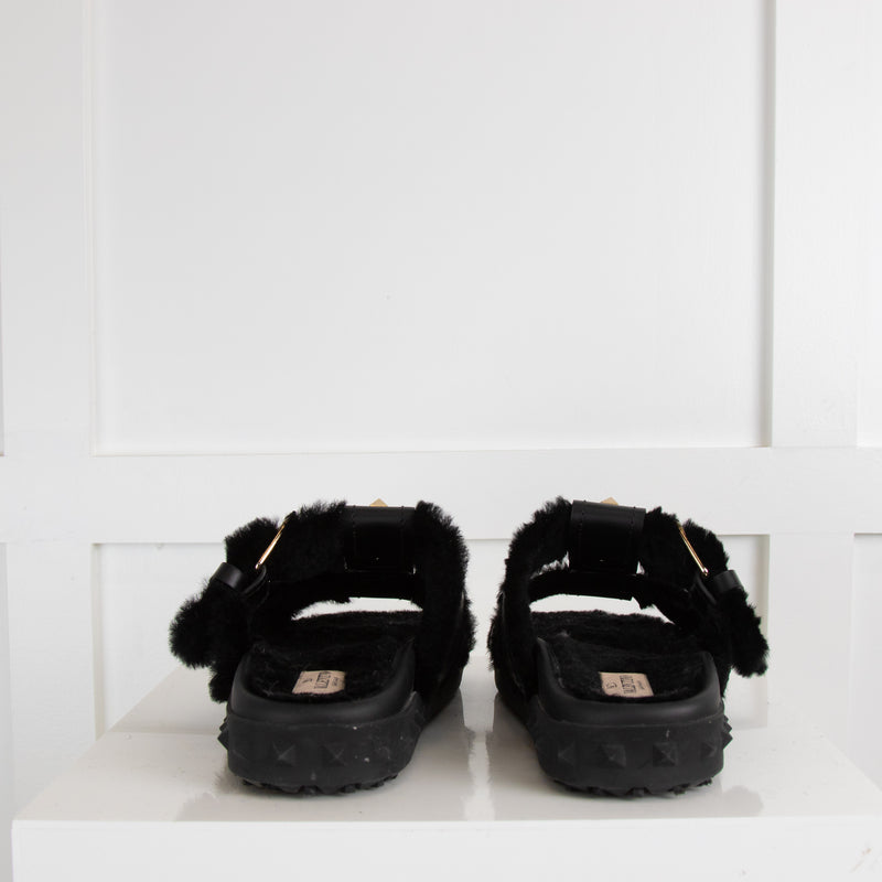 Valentino Garavani Rockstud Flat Shearling Lined Slides