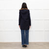 Sandro Navy Faux Fur Trim Hooded Peacoat