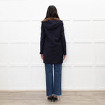 Sandro Navy Faux Fur Trim Hooded Peacoat