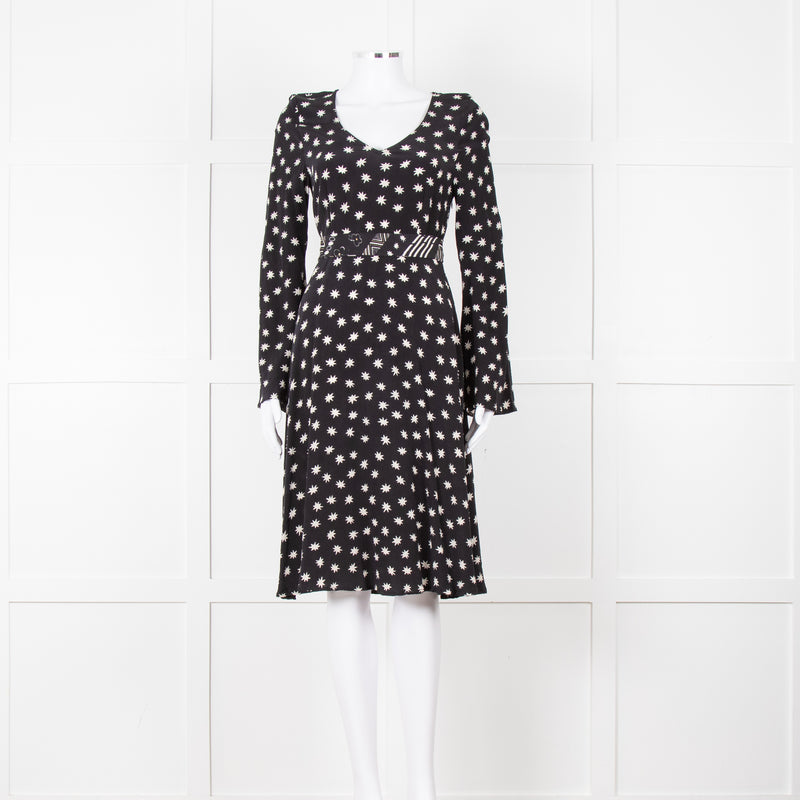 Lily & Lionel Black With White Star Print Dress With Contrast Belt