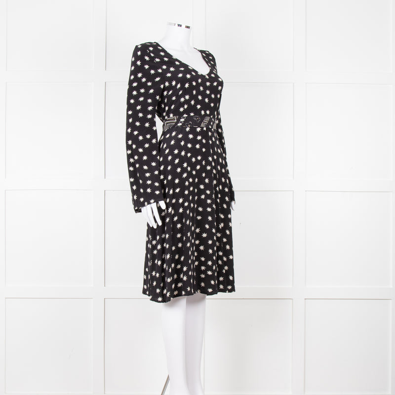 Lily & Lionel Black With White Star Print Dress With Contrast Belt