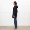Sandro Navy Faux Fur Trim Hooded Peacoat