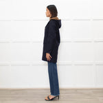 Sandro Navy Faux Fur Trim Hooded Peacoat