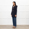 Sandro Navy Faux Fur Trim Hooded Peacoat