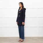 Sandro Navy Faux Fur Trim Hooded Peacoat