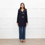 Sandro Navy Faux Fur Trim Hooded Peacoat