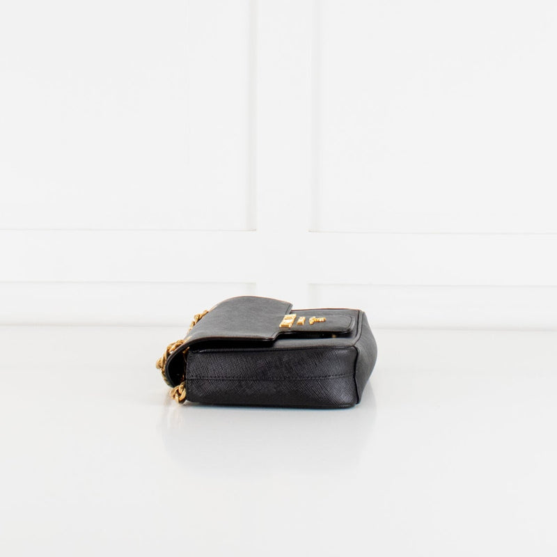 Prada Black Saffiano Pattina Flap Gold Chain Shoulder Bag