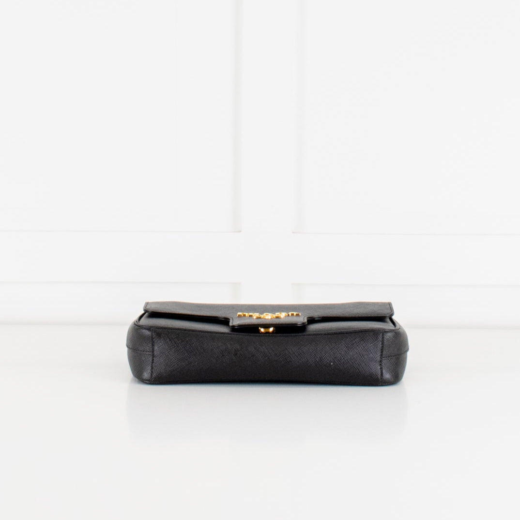 Prada Black Saffiano Pattina Flap Gold Chain Shoulder Bag