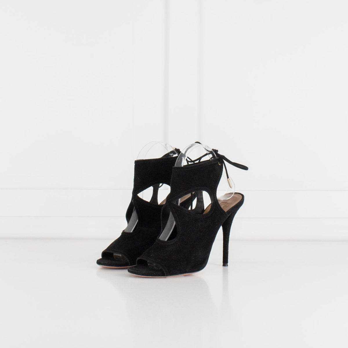 Aquazzura Black Suede Cutout Tie Up Heels