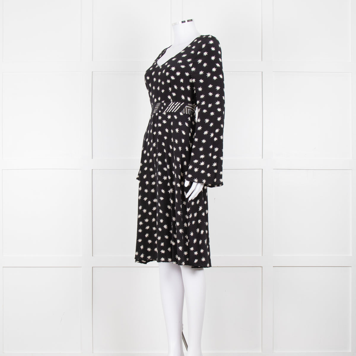 Lily & Lionel Black With White Star Print Dress With Contrast Belt