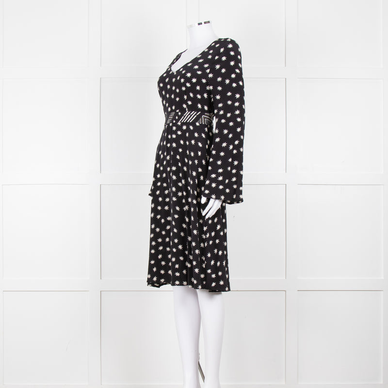 Lily & Lionel Black With White Star Print Dress With Contrast Belt