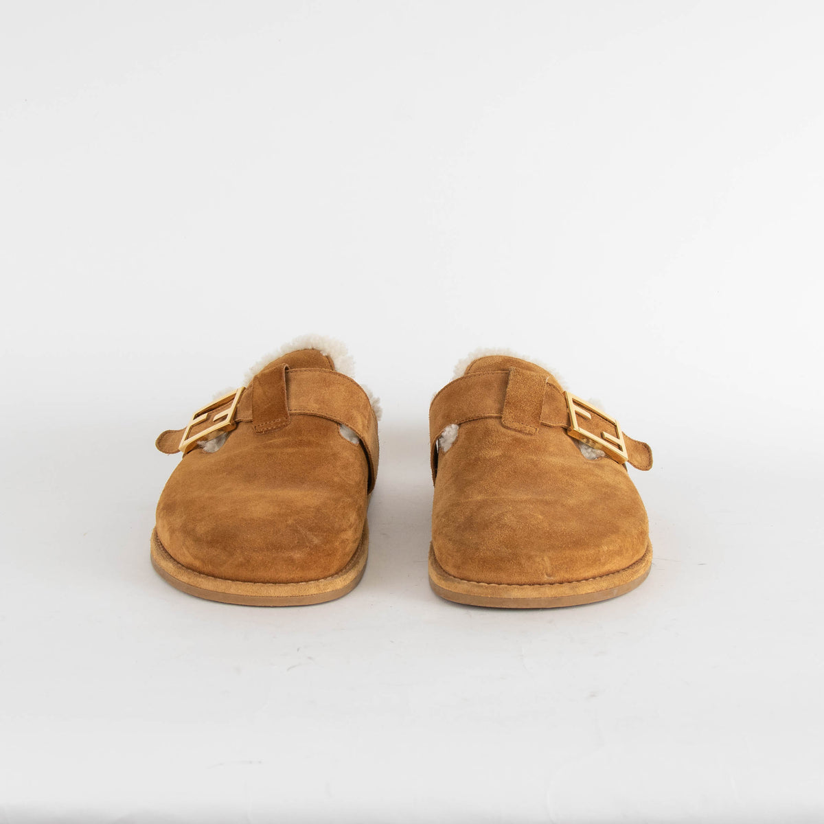 Fendi Suede And Sheepskin Brown Flat Clogs