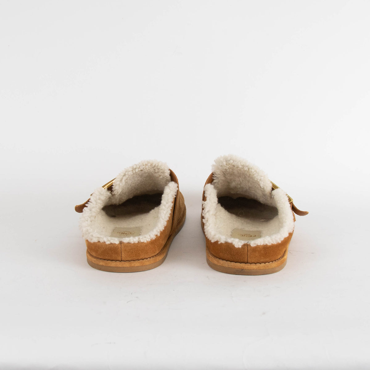 Fendi Suede And Sheepskin Brown Flat Clogs