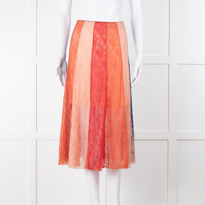Maje Multicoloured Lace Panel Skirt With Elasticated Waist