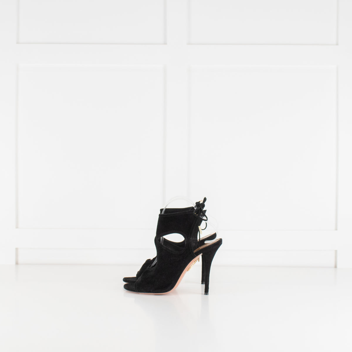 Aquazzura Black Suede Cutout Tie Up Heels