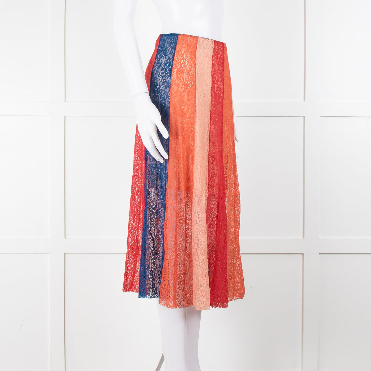 Maje Multicoloured Lace Panel Skirt With Elasticated Waist