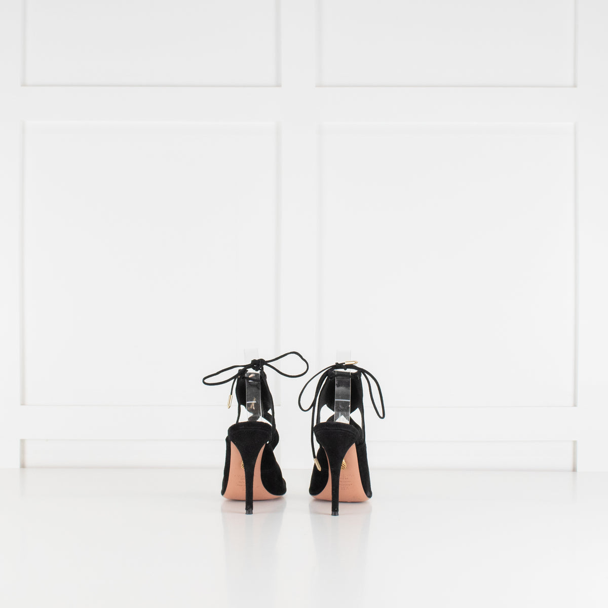 Aquazzura Black Suede Cutout Tie Up Heels