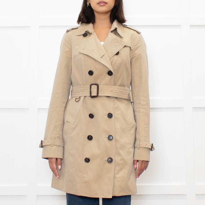 Burberry Neutral Beige Belted Short Trench Coat