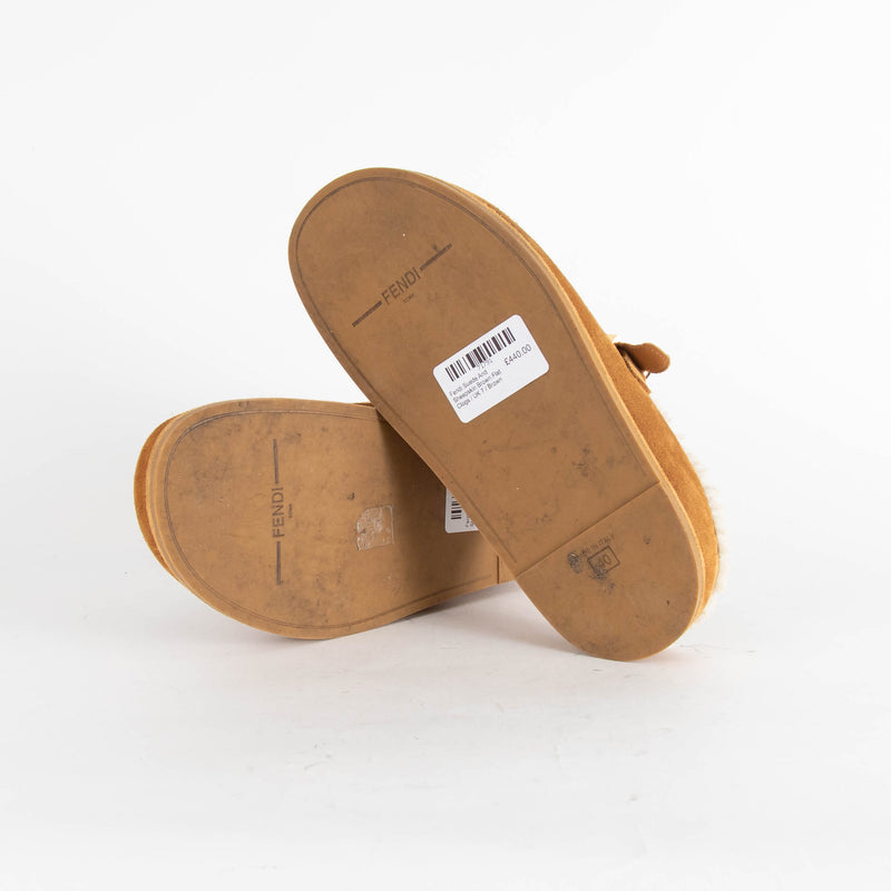 Fendi Suede And Sheepskin Brown Flat Clogs