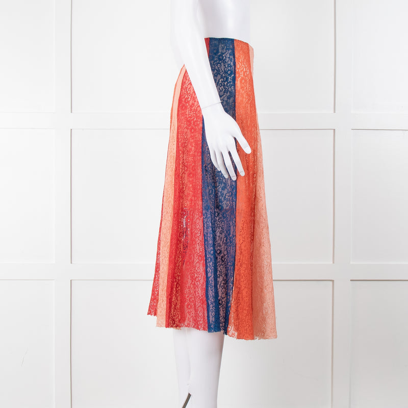 Maje Multicoloured Lace Panel Skirt With Elasticated Waist