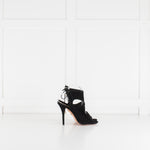 Aquazzura Black Suede Cutout Tie Up Heels